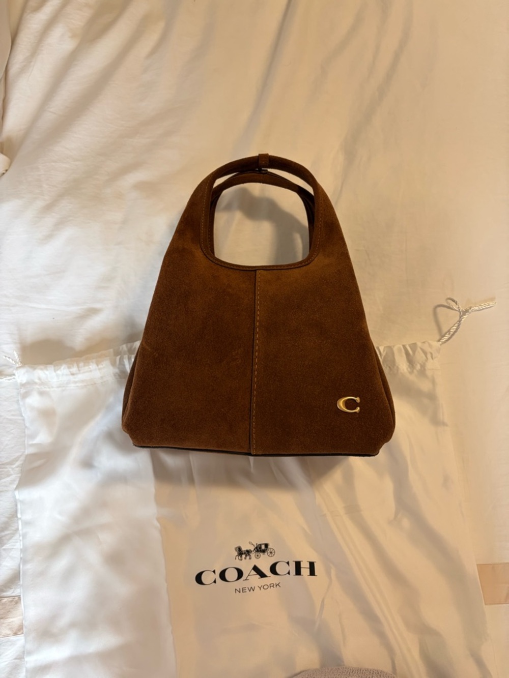 Coach Brown Suede Shoulder Bag with Gold 'C' Accent